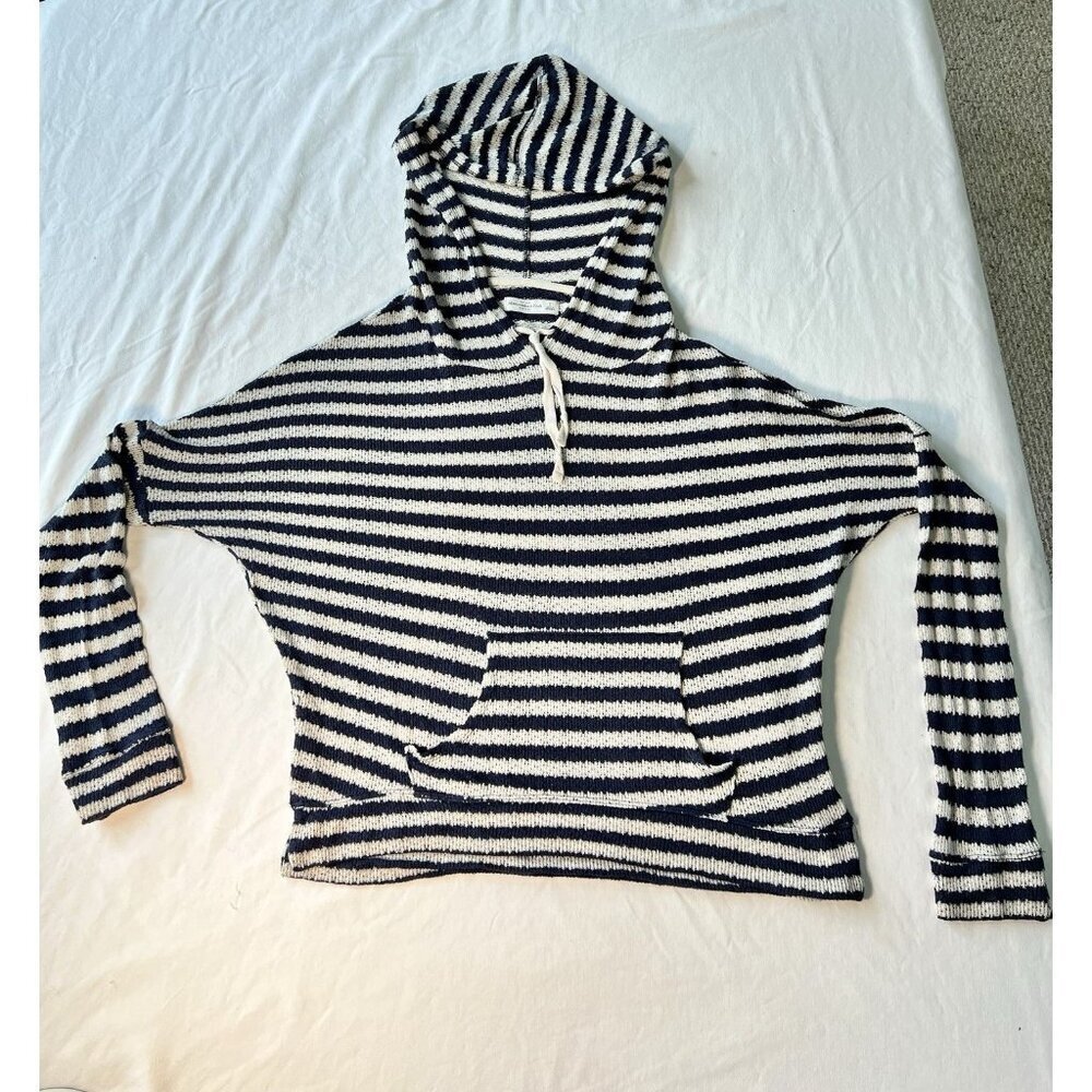 Abercrombie and Fitch W SM Hooded Sweater Striped Open Weave Beach Cruise Vacay